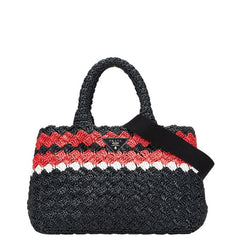 プラダ カナパ 三角ロゴプレート ハンドバッグ ショルダーバッグ 2WAY ブラック レッド ラフィア レディース PRADA 【中古】