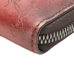 ベルルッティ カリグラフィ イタウバ ネオ スクリット ラウンドファスナー 長財布 レッド レザー メンズ Berluti 【中古】