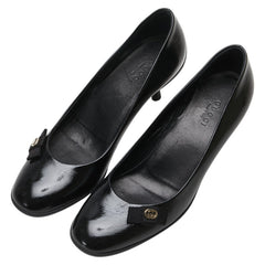 グッチ リボン インターロッキングG パンプス ヒール サイズ:35 317042 ブラック エナメル レディース GUCCI 【中古】
