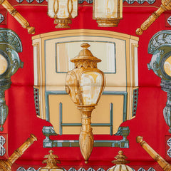 エルメス カレ90 FEUX DE ROUTE 馬車のランタン スカーフ レッド マルチカラー シルク レディース HERMES 【中古】