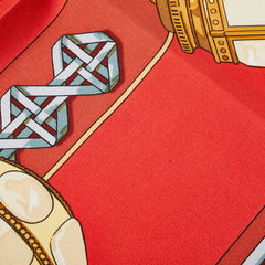 エルメス カレ90 FEUX DE ROUTE 馬車のランタン スカーフ レッド マルチカラー シルク レディース HERMES 【中古】