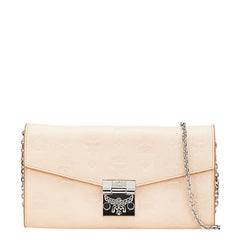 エム シー エム ヴィセトス チェーン ウォレット 長財布 ピンク ベージュ レザー レディース MCM 【中古】