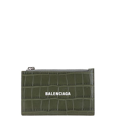 バレンシアガ 型押し カードケース コインケース フラグメントケース 640535 カーキグリーン レザー メンズ BALENCIAGA 【中古】