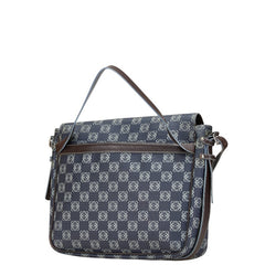 ロエベ アナグラム 斜め掛け ショルダーバッグ メッセンジャーバッグ ネイビー グレー PVC レザー レディース LOEWE 中古