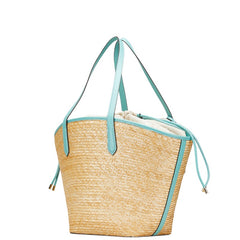マイケルコース トートバッグ カゴバッグ ベージュ ライトブルー ストロー レザー レディース Michael Kors 中古