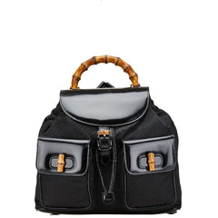 グッチ バンブー リュック バックパック 003 2058 0016 ブラック パテントレザー ナイロン レディース GUCCI 【中古】