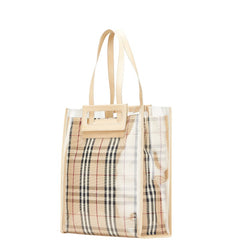 バーバリー ノバチェック トートバッグ ショルダーバッグ ベージュ ビニール レザー キャンバス レディース BURBERRY 【中古】