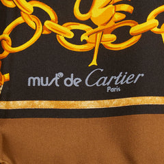 カルティエ マスト ドゥ カルティエ スカーフ ブラウン ブラック マルチカラー シルク レディース CARTIER 【中古】