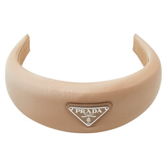 プラダ 三角ロゴプレート カチューシャ ヘッドバンド 1IH016 ベージュ ナイロン レディース PRADA 中古