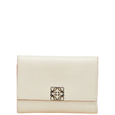 ロエベ アナグラム バーティカル ウォレット スモール 三つ折り財布 グレージュ グレインカーフレザー レディース LOEWE 【中古】