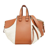 ロエベ リピート アナグラム ハンモック スモール ハンドバッグ ショルダーバッグ 2WAY ベージュ ブラウン キャンバス レザー レディース LOEWE 【中古】