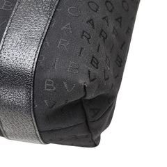 ブルガリ ロゴマニア トートバッグ ハンドバッグ ブラック キャンバス レザー レディース BVLGARI 【中古】