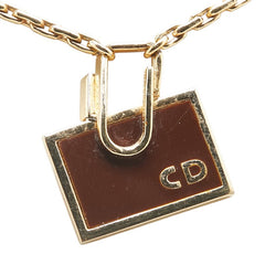 ディオール ロゴプレート チェーン ペンダントネックレス ゴールド ブラウン メッキ レディース Dior 中古