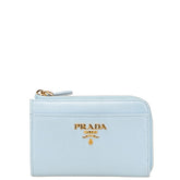 プラダ サフィアーノ L字ファスナー コンパクトウォレット 三つ折り財布 ベビーブルー レザー レディース PRADA 中古