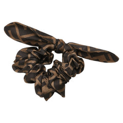 フェンディ ズッカ リボン シュシュ ヘアゴム F1BWS ブラウン ブラック シルク レディース FENDI 【中古】