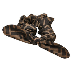 フェンディ ズッカ リボン シュシュ ヘアゴム F1BWS ブラウン ブラック シルク レディース FENDI 【中古】