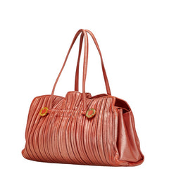 ブルガリ ブルガリブルガリ プリーツ トートバッグ ショルダーバッグ ブラウン レザー レディース BVLGARI 【中古】