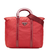 プラダ 三角ロゴプレート ハンドバッグ ショルダーバッグ 2WAY レッド ナイロン レザー レディース PRADA 【中古】