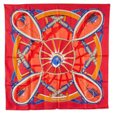 エルメス カレ90 En Roue Libre 自由への車輪 スカーフ レッド マルチカラー シルク レディース HERMES 【中古】