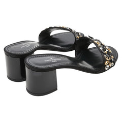 ルイ ヴィトン ビジュー 花 フラワー モチーフ サンダル サイズ:36 1/2 ブラック パテントレザー サテン レディース LOUIS VUITTON 【中古】