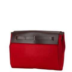 エルメス エールバッグ クラッチバッグ レッド ブラウン トワルオフィシエ レザー レディース HERMES 【中古】