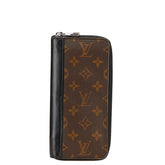 ルイ ヴィトン モノグラム マカサー ジッピーウォレット ヴェルティカル ラウンドファスナー 長財布 M60109 ノワール ブラック ブラウン PVC レザー レディース LOUIS VUITTON 【中古】