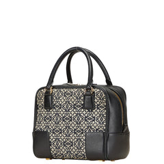 ロエベ アナグラム アマソナ19 スクエアバッグ ハンドバッグ ブラック キャンバス レザー レディース LOEWE 【中古】