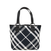 バーバリー チェック トートバッグ ハンドバッグ ブラック ホワイト キャンバス レザー レディース BURBERRY 【中古】