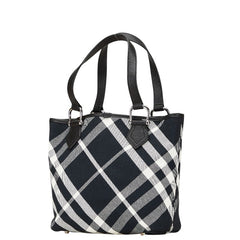 バーバリー チェック トートバッグ ハンドバッグ ブラック ホワイト キャンバス レザー レディース BURBERRY 【中古】