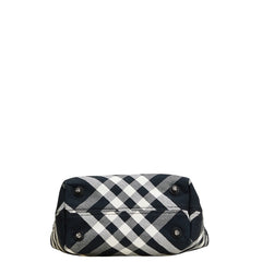 バーバリー チェック トートバッグ ハンドバッグ ブラック ホワイト キャンバス レザー レディース BURBERRY 【中古】