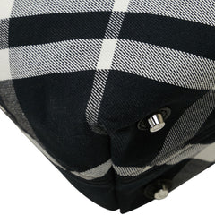 バーバリー チェック トートバッグ ハンドバッグ ブラック ホワイト キャンバス レザー レディース BURBERRY 【中古】