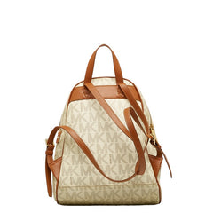マイケルコース ロゴ柄 リュック バックパック ホワイト ブラウン PVC レザー レディース Michael Kors 中古