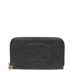シャネル ココマーク ラウンドファスナー 長財布 ブラック キャビアスキン レディース CHANEL 【中古】