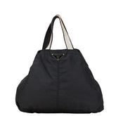プラダ 三角ロゴプレート トートバッグ ブラック ナイロン レザー レディース PRADA 【中古】