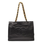 シャネル ココマーク チェーン トートバッグ ブラック ラムスキン レディース CHANEL 【中古】