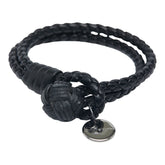 ボッテガヴェネタ イントレチャート ブレスレット ブラック レザー SV925 シルバー レディース BOTTEGAVENETA 【中古】