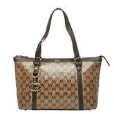 グッチ GGクリスタル アビー トートバッグ 141470 ベージュ ブラウン PVC レザー レディース GUCCI 【中古】