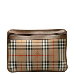 バーバリー ノバチェック シャドーホース クラッチバッグ ベージュ ブラウン キャンバス レザー レディース BURBERRY 中古