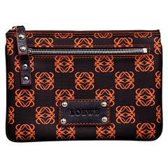 ロエベ アナグラム 総柄 ポーチ ブラック オレンジ PVC レザー レディース LOEWE 中古