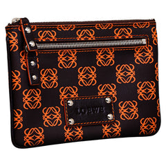 ロエベ アナグラム 総柄 ポーチ ブラック オレンジ PVC レザー レディース LOEWE 中古