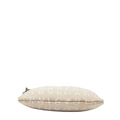 ブルガリ ロゴマニア ポシェット ショルダーバッグ ベージュ ブラウン キャンバス レザー レディース BVLGARI 【中古】