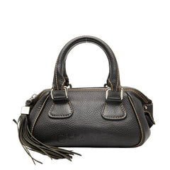 シャネル ロゴ フリンジ ミニボストンバッグ ハンドバッグ ブラック キャビアスキン レディース CHANEL 【中古】