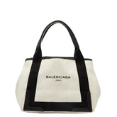 バレンシアガ ネイビーカバス スモール ハンドバッグ 339933 ベージュ ブラック キャンバス レザー レディース BALENCIAGA 中古
