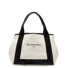 バレンシアガ ネイビーカバス スモール ハンドバッグ 339933 ベージュ ブラック キャンバス レザー レディース BALENCIAGA 中古