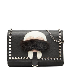 フェンディ カーリト スタッズ チェーン ショルダーバッグ ウォレットバッグ 8M0346 ブラック レザー レディース FENDI 中古