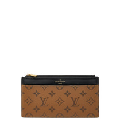 ルイ ヴィトン モノグラム リバース スリムパース 長財布 M80390 ブラウン ブラック PVC レザー レディース LOUIS VUITTON 中古