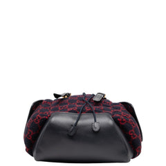グッチ GGウール リュック バックパック 598184 ネイビー レッド ウール レザー レディース GUCCI 【中古】