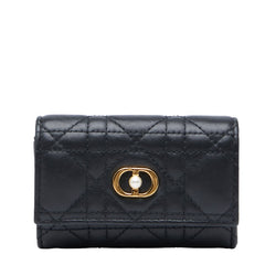 ディオール カナージュ ジョリー グリシーヌ 二つ折り財布 S3102UNJB ブラック ラムスキン レディース Dior 【中古】