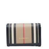 バーバリー アイコンストライプ コンパクトウォレット 三つ折り財布 ベージュ ブラック PVC レディース BURBERRY 中古