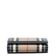 バーバリー アイコンストライプ コンパクトウォレット 三つ折り財布 ベージュ ブラック PVC レディース BURBERRY 【中古】